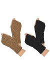 Moseem Lot de 2 paires de mitaines dhiver pour femme - Mitaines dhiver en tricot chaud - Moufles courtes tricotées, Noir + 