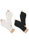Moseem Lot de 2 paires de mitaines dhiver pour femme - Mitaines dhiver en tricot chaud - Moufles courtes tricotées, Noir + 