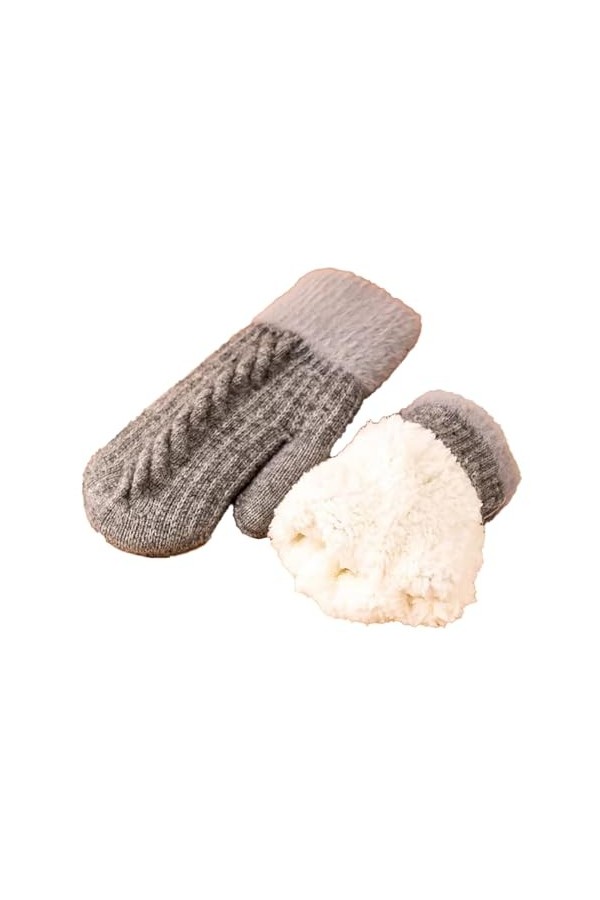 TAHUAON Mitaines pour femme, doublure en polaire épaisse, isolée, chaude en tricot, mitaines thermiques pour lhiver, gris, t