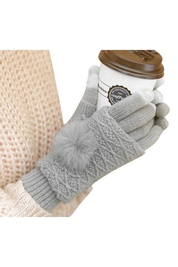 ZUMUii Butterme Hiver Gants Tactiles Knit HandschuheThick Gants Chauds Coupe-Vent avec la Boule de Fourrure de Lapin pour Les