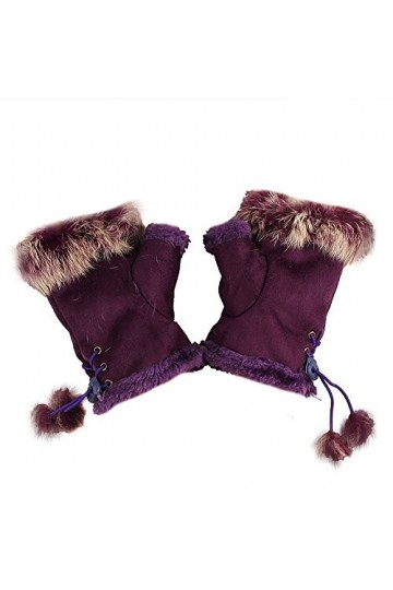 Butterme Gants dhiver chauds en fourrure de lapin pour femme - Violet