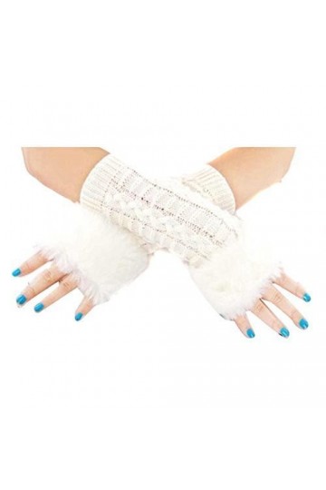 Butterme Gants dhiver confortables pour femme - Manches longues - En fausse fourrure - Pour lhiver - Blanc
