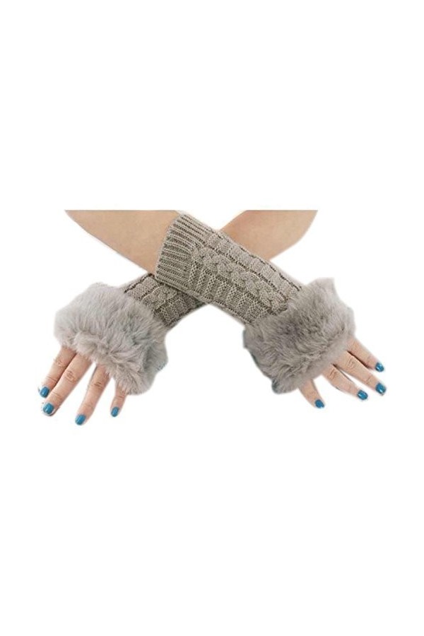 Butterme Gants dhiver confortables pour femme - Manches longues - En fausse fourrure - Pour lhiver - Blanc