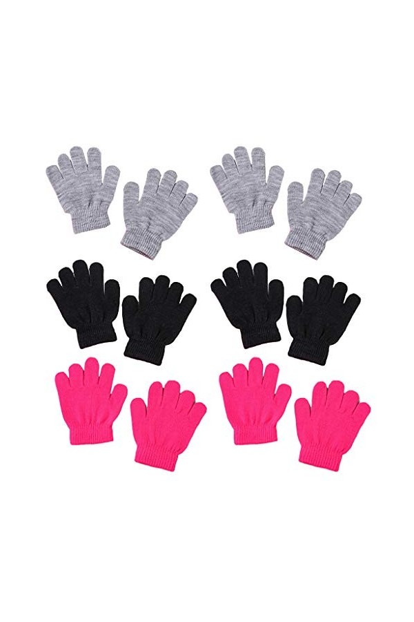 llio 6 Paires de Gants dhiver tricotés pour Enfants avec des Mitaines Chaudes de Couleur Unie néon
