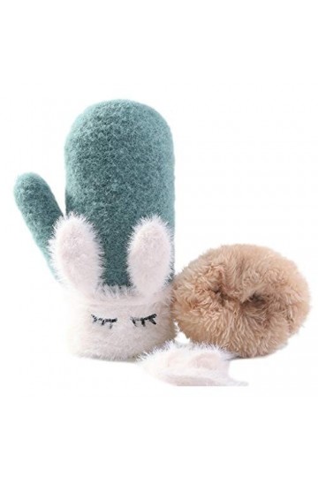 karrychen Enfants Hiver Chaud Gants complets Doigts Mignon Dessin animé Oreilles de Lapin Mitaines doublées en Peluche-Vert 