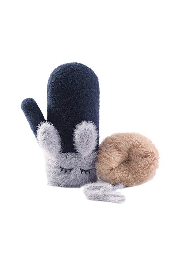 karrychen Enfants Hiver Chaud Gants complets Doigts Mignon Dessin animé Oreilles de Lapin Mitaines doublées en Peluche-Vert 