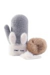 Karrychen Enfants Hiver Chaud Gants complets Doigts Mignon Dessin animé Oreilles de Lapin Mitaines doublées en Peluche-Gris C