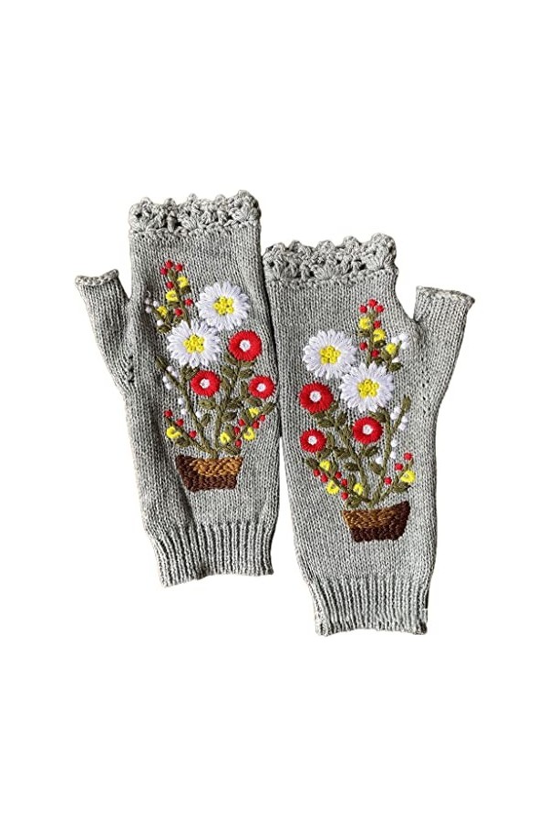 FUZYXIH Mitaines tricotées extensibles, mitaines en tricot doux, gants brodés à fleurs, gants longueur poignet, gants mitaine