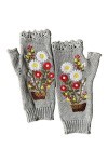 FUZYXIH Mitaines tricotées extensibles, mitaines en tricot doux, gants brodés à fleurs, gants longueur poignet, gants mitaine
