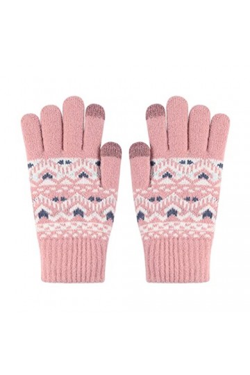 Gants dhiver chauds en tricot pour femme Motif fleur de neige, rose, taille unique