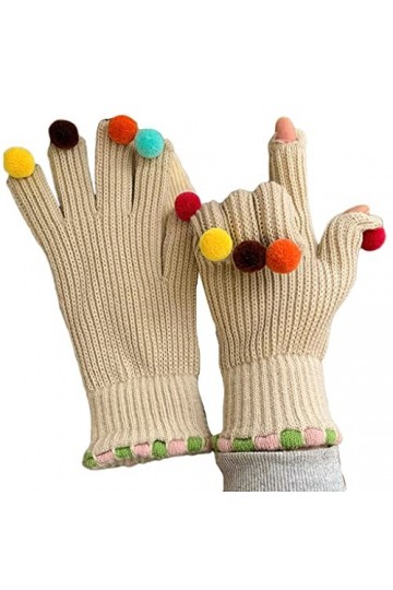 Mitaines dhiver en tricot pour adulte - Deux doigts - Cadeau de Noël pour couple, beige, Taille Unique