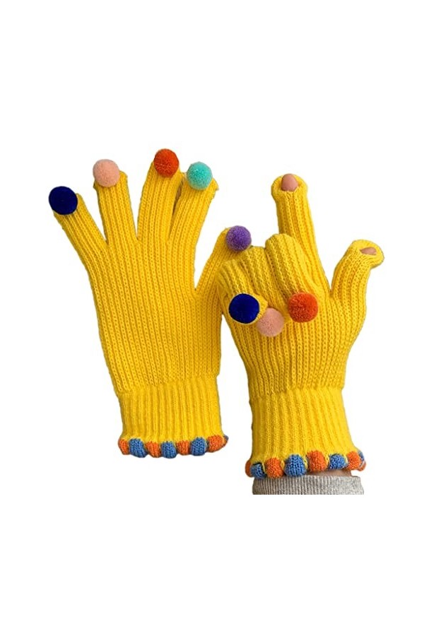 Mitaines dhiver en tricot pour adulte - Deux doigts - Cadeau de Noël pour couple, jaune, Taille Unique