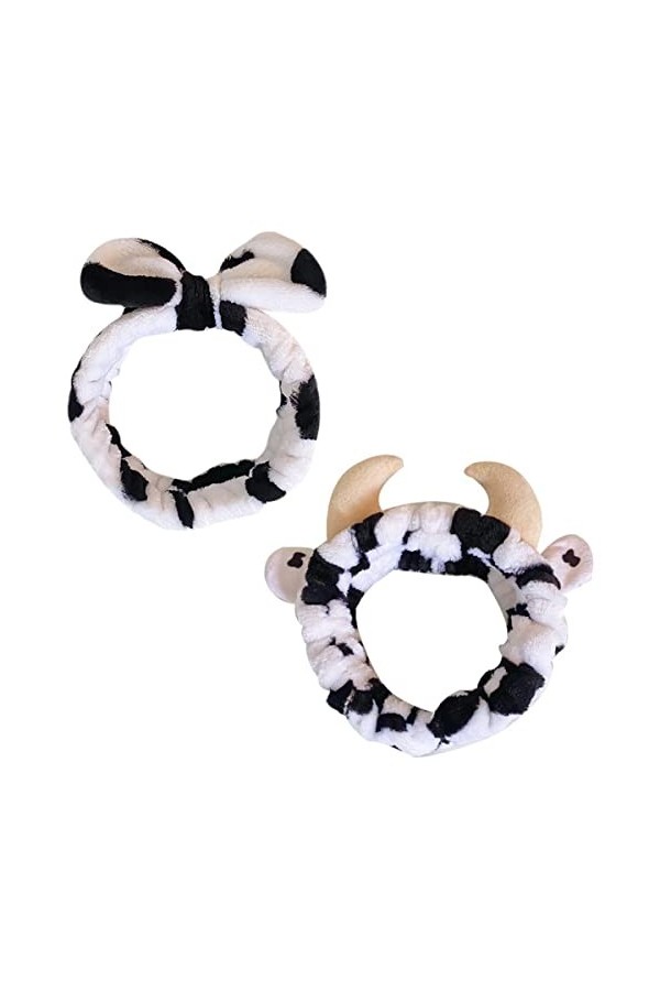 melyde Bandeaux en peluche en forme de vache pour le spa, le bain, le maquillage, le lavage du visage, pour enfants, filles, 