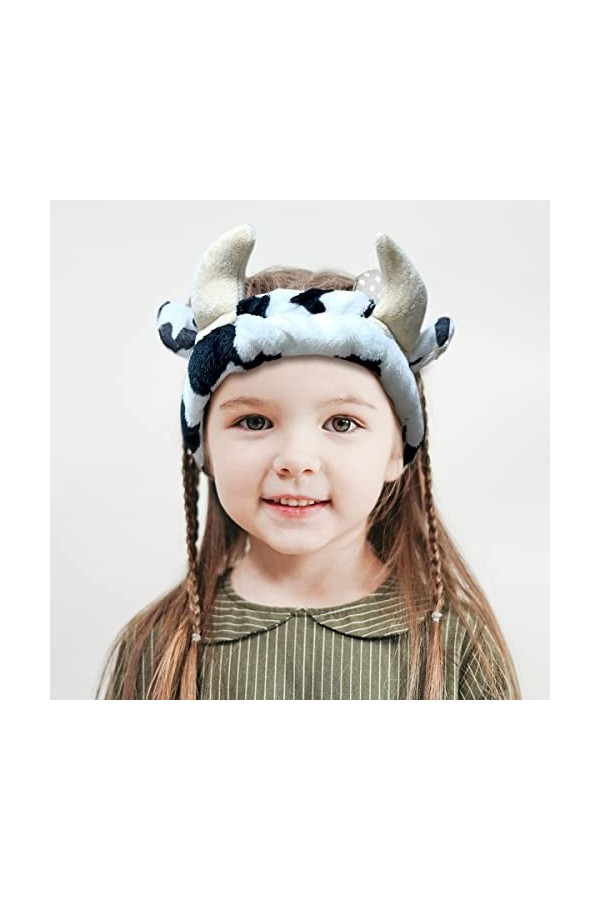 melyde Bandeaux en peluche en forme de vache pour le spa, le bain, le maquillage, le lavage du visage, pour enfants, filles, 