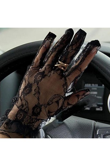 Modis Gants en dentelle noire pour femme, longueur au poignet, gants pour fête, protection solaire, accessoires de conduite, 