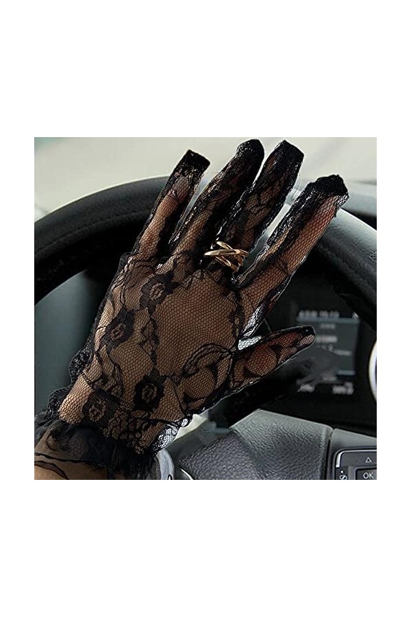 Modis Gants en dentelle noire pour femme, longueur au poignet, gants pour fête, protection solaire, accessoires de conduite, 