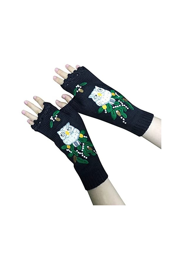 Gants tricotés à la main pour femme - Multicolore - Pour lautomne et lhiver, bleu marine, taille unique