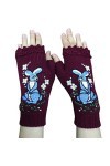 Gants brodés dhiver demi-doigts en tricot extensible motif lapin pour enfants, adolescents, cadeaux de Noël