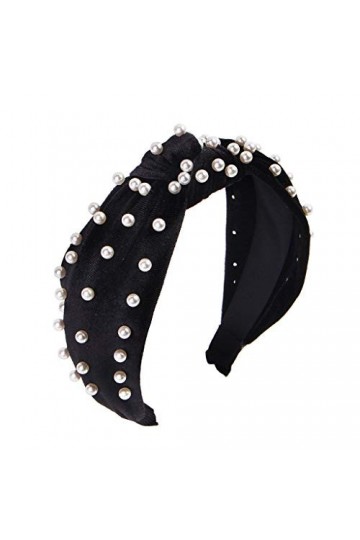 Serre-tête pour femme avec perles - 1 pièce torsadées en velours et fausses perles - Accessoire de coiffure - Noir