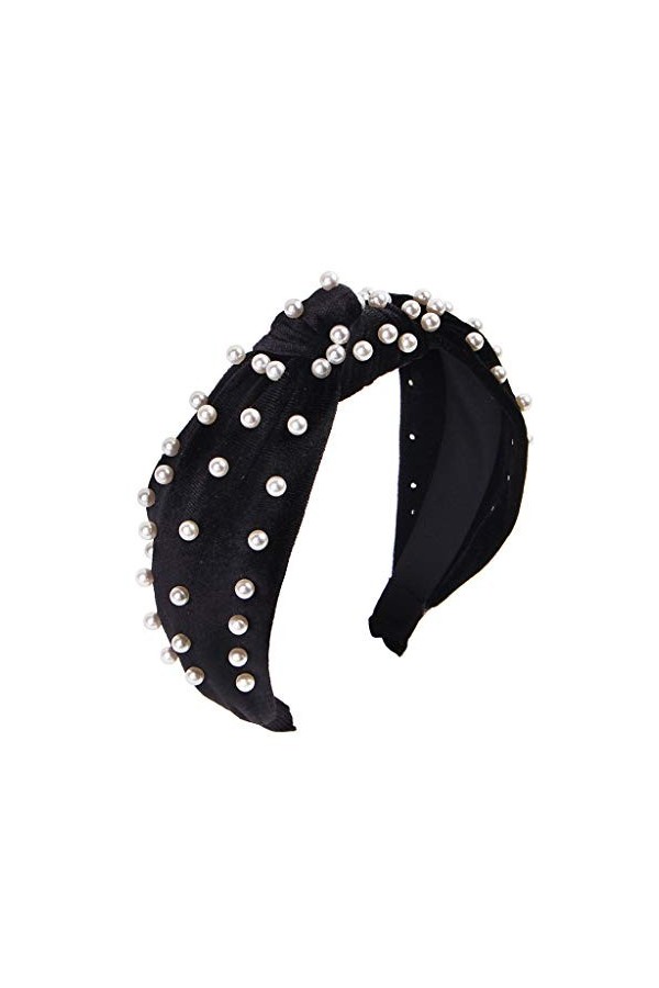Serre-tête pour femme avec perles - 1 pièce torsadées en velours et fausses perles - Accessoire de coiffure - Noir