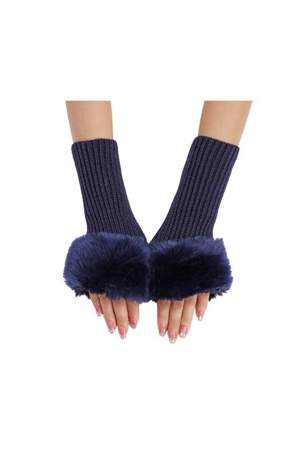HERSIL Mitaines Mitaines Tricot Chaud Femme Mitaines Convertibles Moufles à Fleurs à la Mode Gants Femme Moufles, bleu, taill