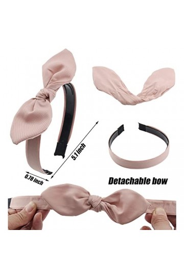 Carede Lot de 6 bandeaux solides avec nœud torsadé pour femme avec oreilles de lapin en plastique avec dents en tissu élastiq