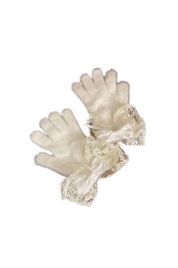 Eiudxue Y2K Moufles dhiver en fourrure avec nœud et écran tactile chaud pour garder au chaud Gants thermiques en fourrure