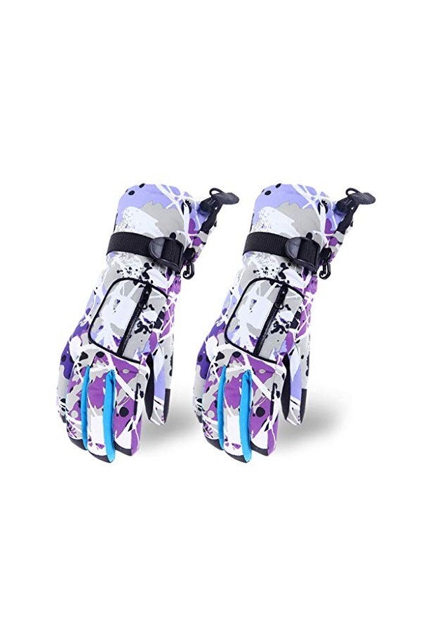 AIUII Gants dhiver chauds et imperméables à leau pour la neige Motif graffiti Multicolore Moufles antidérapantes