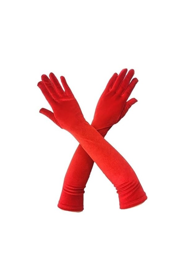 CHRISK 53CM Femmes Golden Velvet Long Automne Hiver Chaud Robe de Soirée Noir Etiquette Gants Rétro Style Banquet Accessoires