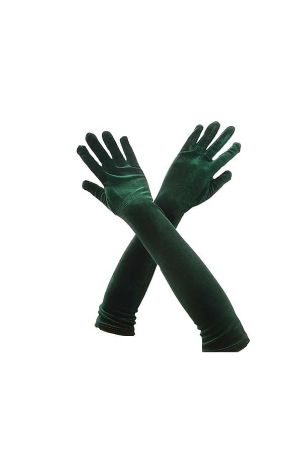 CHRISK 53CM Femmes Golden Velvet Long Automne Hiver Chaud Robe de Soirée Noir Etiquette Gants Rétro Style Banquet Accessoires