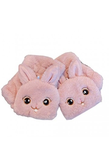 Mitaines en forme de lapin pelucheux avec rabat sur le dessus, gants élastiques doux et extensibles pour femme, rose, Taille 