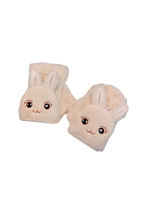 Mitaines en forme de lapin pelucheux avec rabat sur le dessus, gants élastiques doux et extensibles pour femme, rose, Taille 