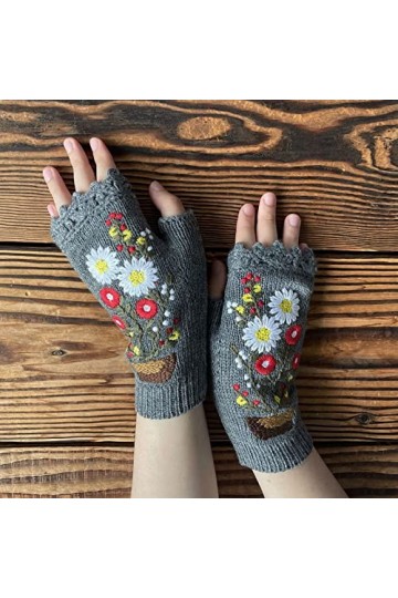 Gants tricotés gris pour femme - Pour lautomne et lhiver - Style rétro - En crochet, gris, taille unique
