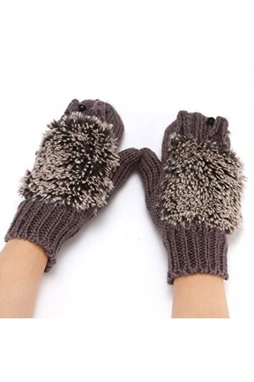 Gants tricotés chauds et tendance dhiver en velours épais et tête de hérisson gants pour femme gris foncé, taille unique 