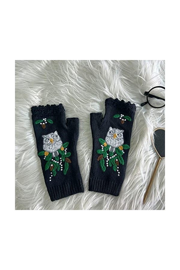 Gants tricotés à la main multicolores pour femme - Pour lautomne et lhiver - Gants dhiver imperméables - Bleu marine - Tai