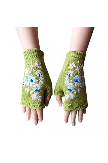 Gants dhiver élégants pour femme faits à la main - Mitaines tricotées chaudes pour femme, Vert, taille unique