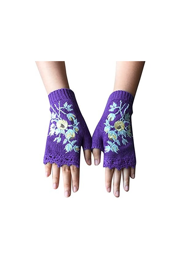 Gants dhiver élégants pour femme faits à la main - Mitaines tricotées chaudes pour femme, Vert, taille unique