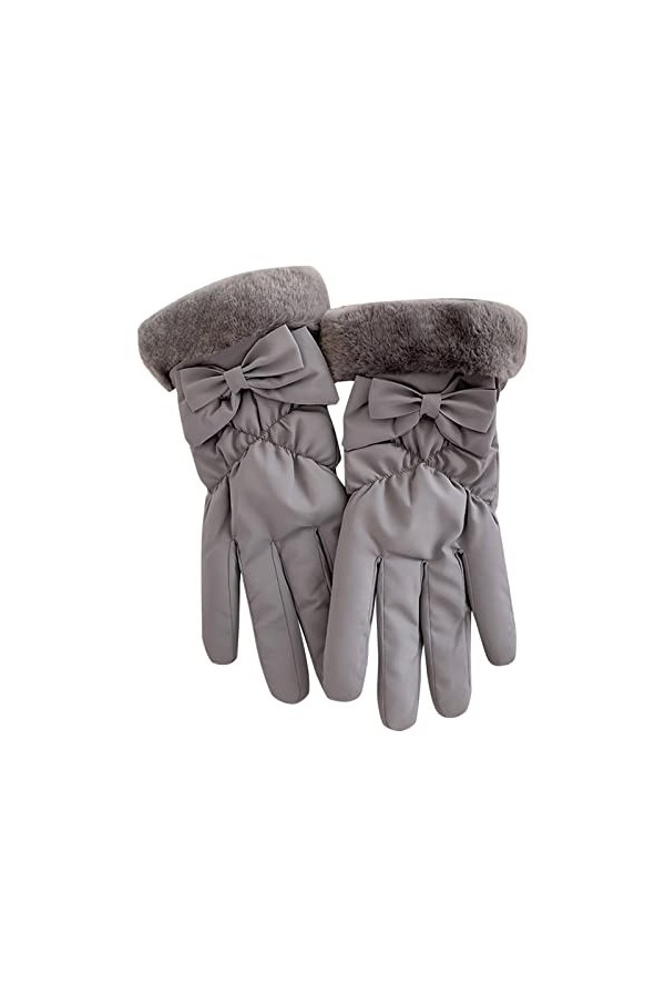JIYAYUIX Gants dhiver pour femme épais et mignons, chauds et coupe-vent, gants de cyclisme pour femme, gris, taille unique