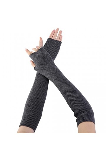 Mitaines longues pour femme en tricot solide doux pour temps froid, bleu marine, taille unique