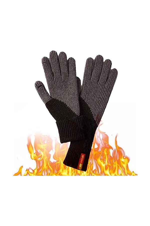 Gants pour femme par temps froid | Gants en tricot extensibles et chauds – Moufles dhiver fendues avec design décran tactil