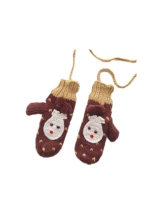 KieTeiiK Gants, mignons moufles doublées en polaire avec motif délan de Noël, gants tricotés avec doublure de corde, mitaine