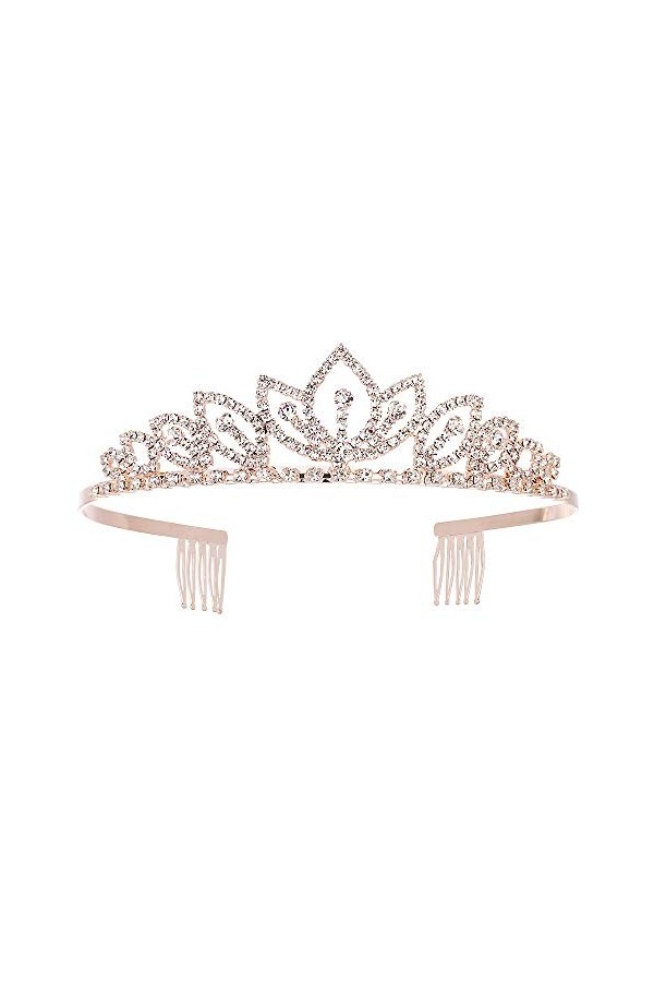 Diadème de princesse en cristal avec peigne pour femmes et filles - Pour cosplay, fête, mariage - 14 cm - Doré