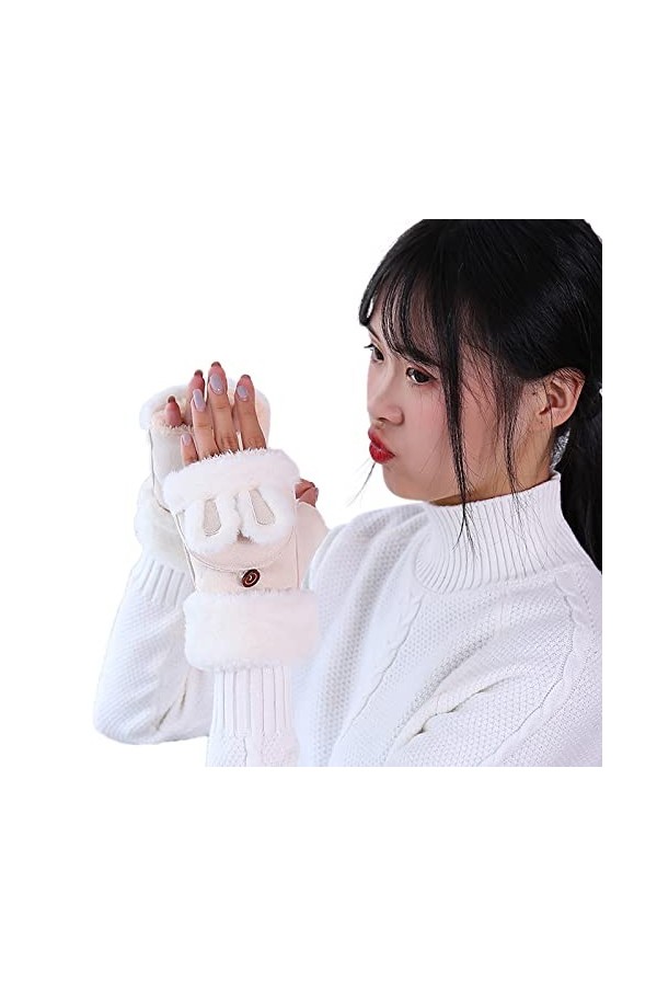 JnY654 Gants thermiques en daim avec poignets élastiques pour femme, beige, taille unique