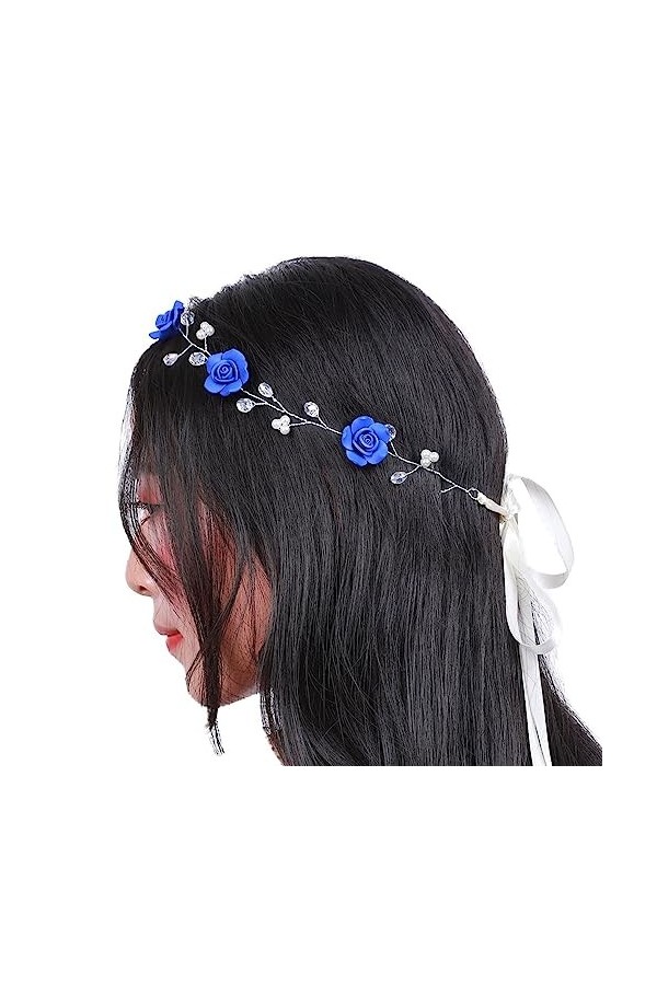 Missgrace Bandeau de mariée en cristal bleu marine pour mariage et mariée pour soirée – Fleur bleu marine pour femme et fille