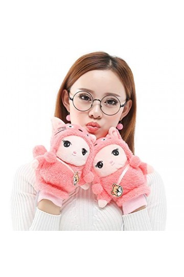 KieTeiiK Gants, gants en peluche chinchilla de dessin animé avec doublure épaisse, moufles chaudes