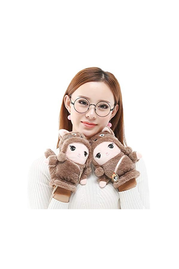KieTeiiK Gants, gants en peluche chinchilla de dessin animé avec doublure épaisse, moufles chaudes