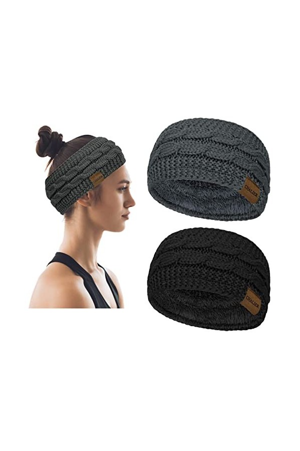 2 Pcs Bandeau Cheveux pour Femme Bandeaux Élastiques Hiver en Tricot Serre-Tête Tricoté Fille Cache-Oreilles Turban Wraps Sho