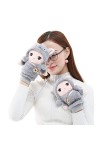 KieTeiiK Gants, gants en peluche chinchilla de dessin animé avec doublure épaisse, moufles chaudes