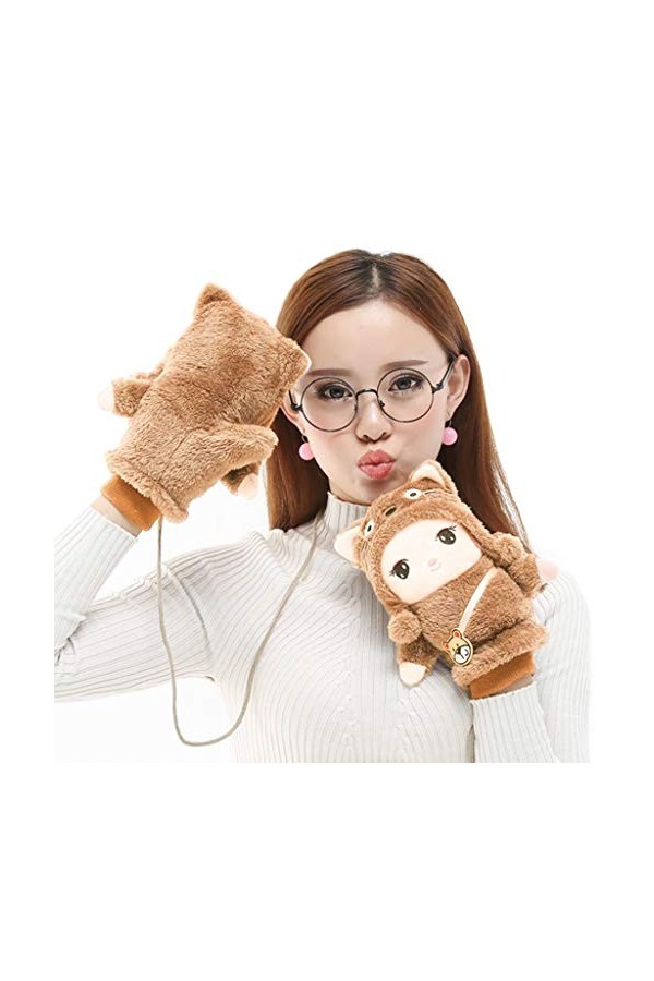 KieTeiiK Gants, gants en peluche chinchilla de dessin animé avec doublure épaisse, moufles chaudes