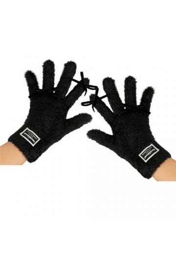 Eiudxue Y2K Moufles dhiver en fourrure avec nœud et écran tactile chaud pour garder au chaud Gants thermiques en fourrure